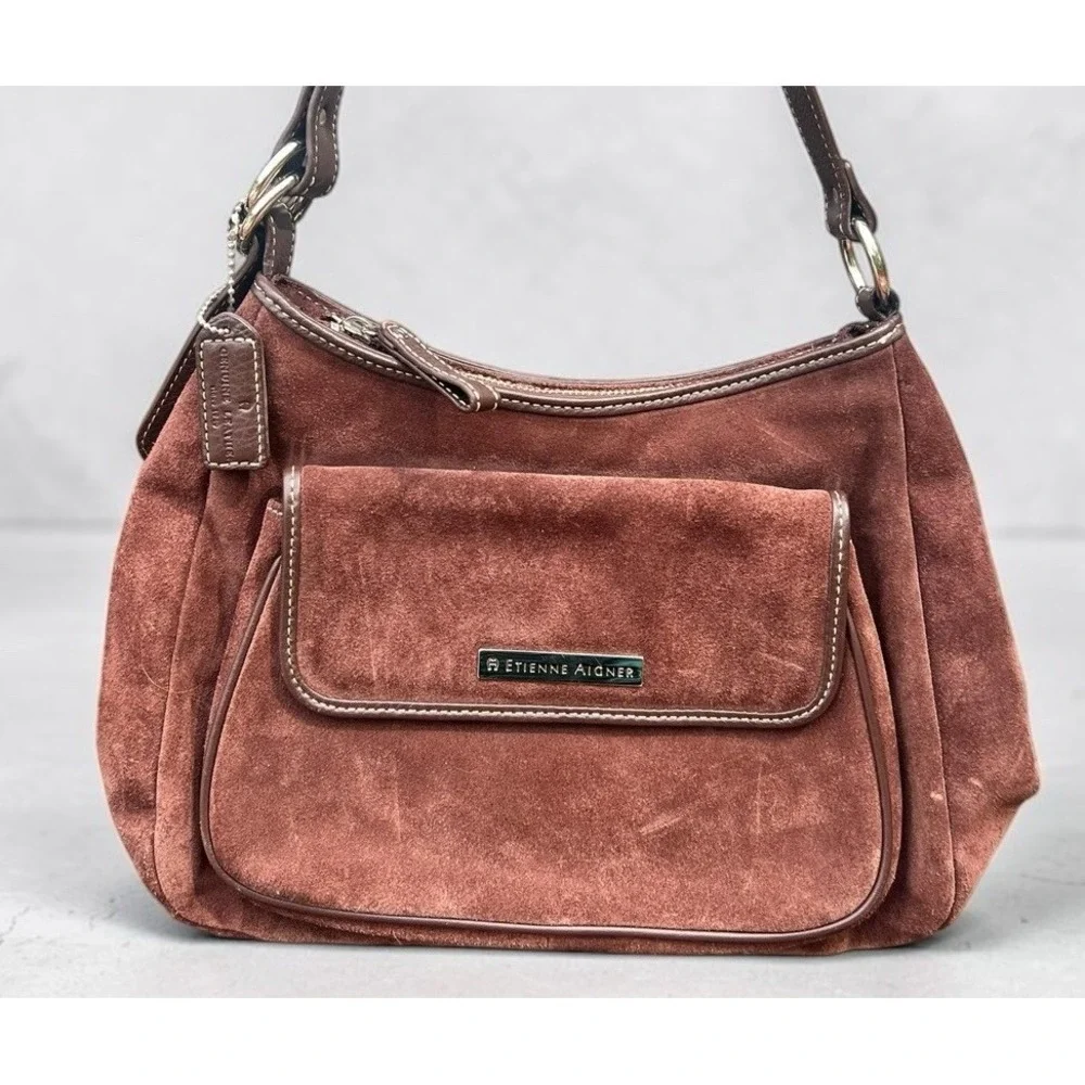 Vintage Etienne Aigner Brown Suede Hobo Shoulder Bag Y2K Slouchy Boho Purse